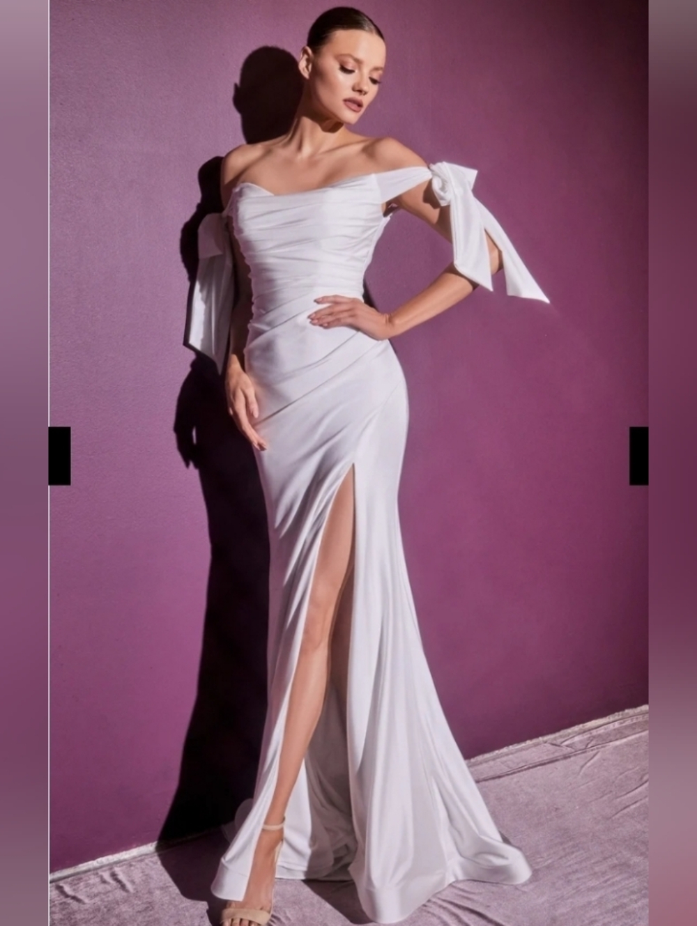 LaDivine Elegant White Tie-Shoulder Wedding Gown